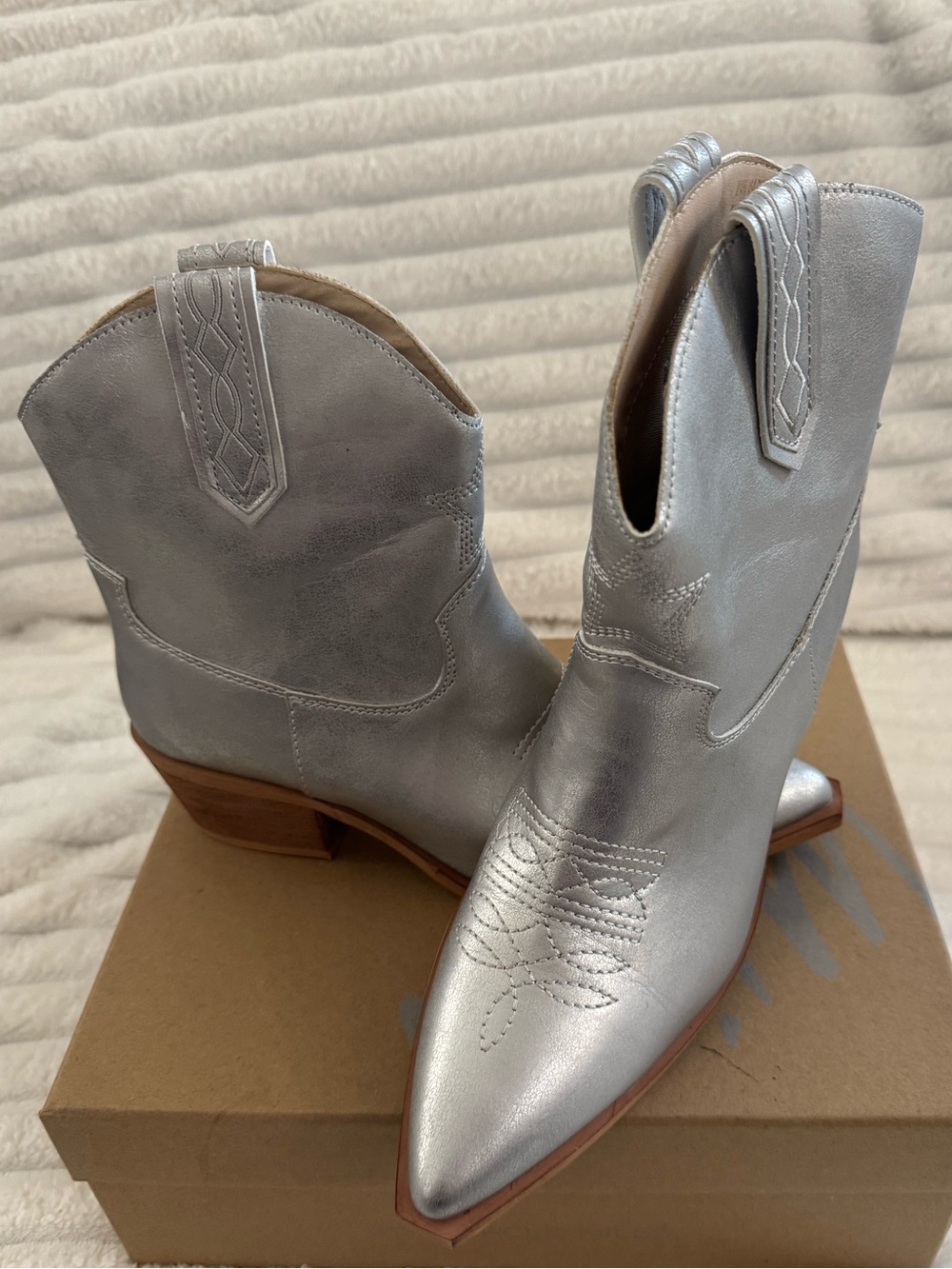 Mi.iM Silver Metallic Western Ankle Boots